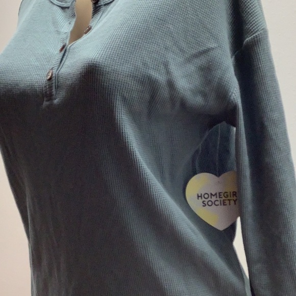 Homegirl Society Teal Long Sleeve Henley Top. New W/Tags. Has 2 Spots As Shown. - Picture 4 of 7